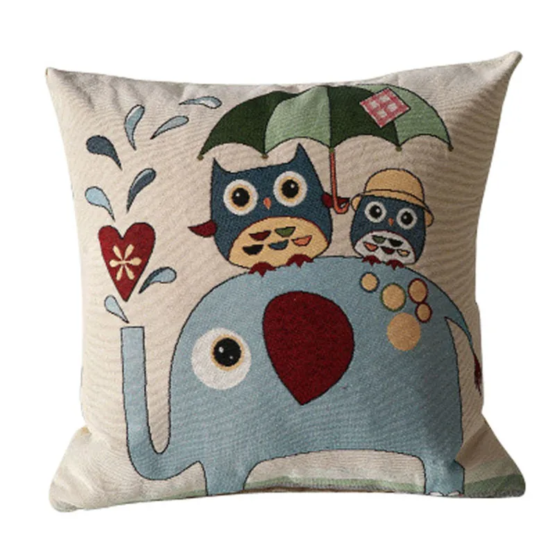 

1PC Quality Cartoon Owls Under Umbrella Pillowcase Cover Elephant Animal Cartoon Style Cushion Pillow Case Cover pillow cases