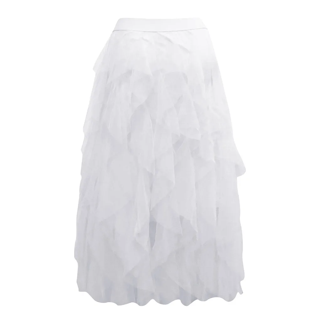 Женская летняя длинная рубашка плюс размер плиссированная сетчатая юбка принцессы элегантная длинная юбка плюс размер s Тюлевая юбка макси Jul - Цвет: WH