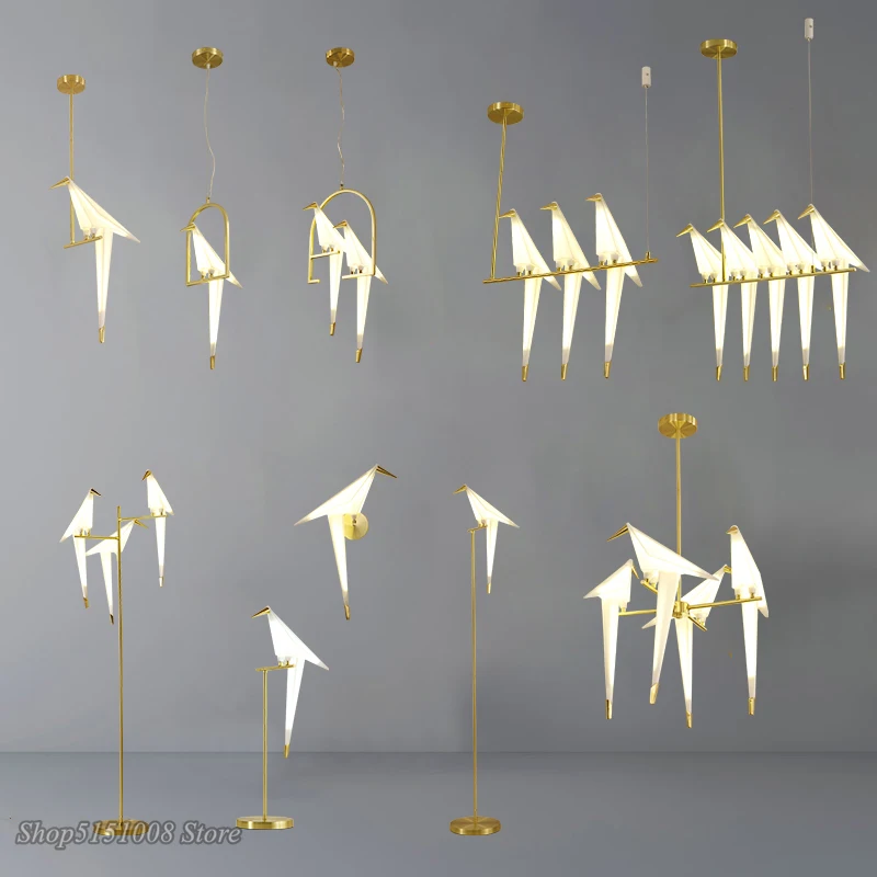 

Modern Gold Bird Cage Pendant Light Living Room Bedroom Origami Bird Light Kitchen Hanging Lamp Dining Room Paper House Fixtures