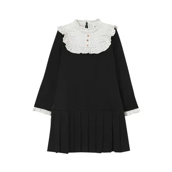 

New 2019 European and American Retro Fashion Baby Autumn Dress Elastic Kids Dresses for Girls Children Clothes Dot Draped,#5345