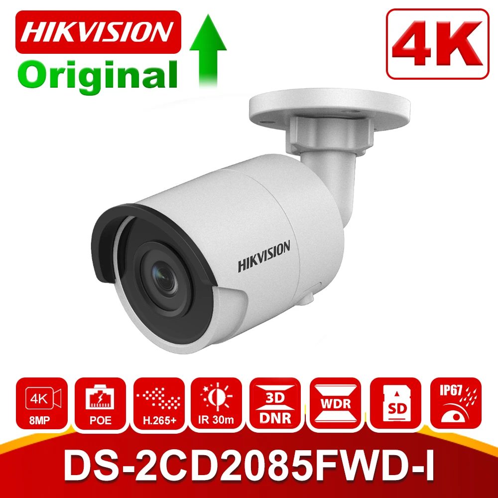 Hikvision 4K Network Bullet 8MP IP Camera DS-2CD2085FWD-I 3D DNR Security Camera with High Resoluti