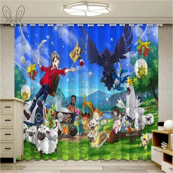 

Fahsion Pokemon Window Curtains For Living Room Bedroom Anime Pikaqiu Kids Parlour Room Drapes Darkening Cortinas