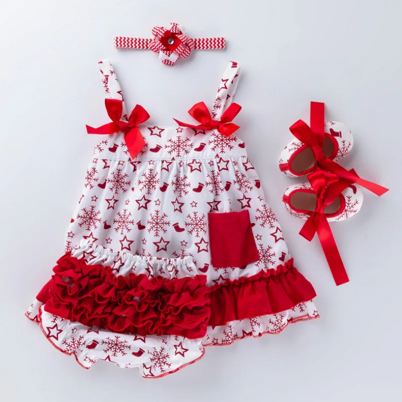 4 piece set Рождественский наряд для маленьких девочек на Хэллоуин, топ, юбка-пачка+ шаровары с оборками+ головной убор+ обувь для малышей, комплекты одежды, вечерние подарки для новорожденных - Цвет: 4 piece set