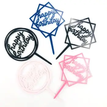 

1pc Glitter Happy Birthday Cake Topper Acrylic Letter Black Gold Color Cake Top Flag Decor Kids Birthday Party Wedding Supplies