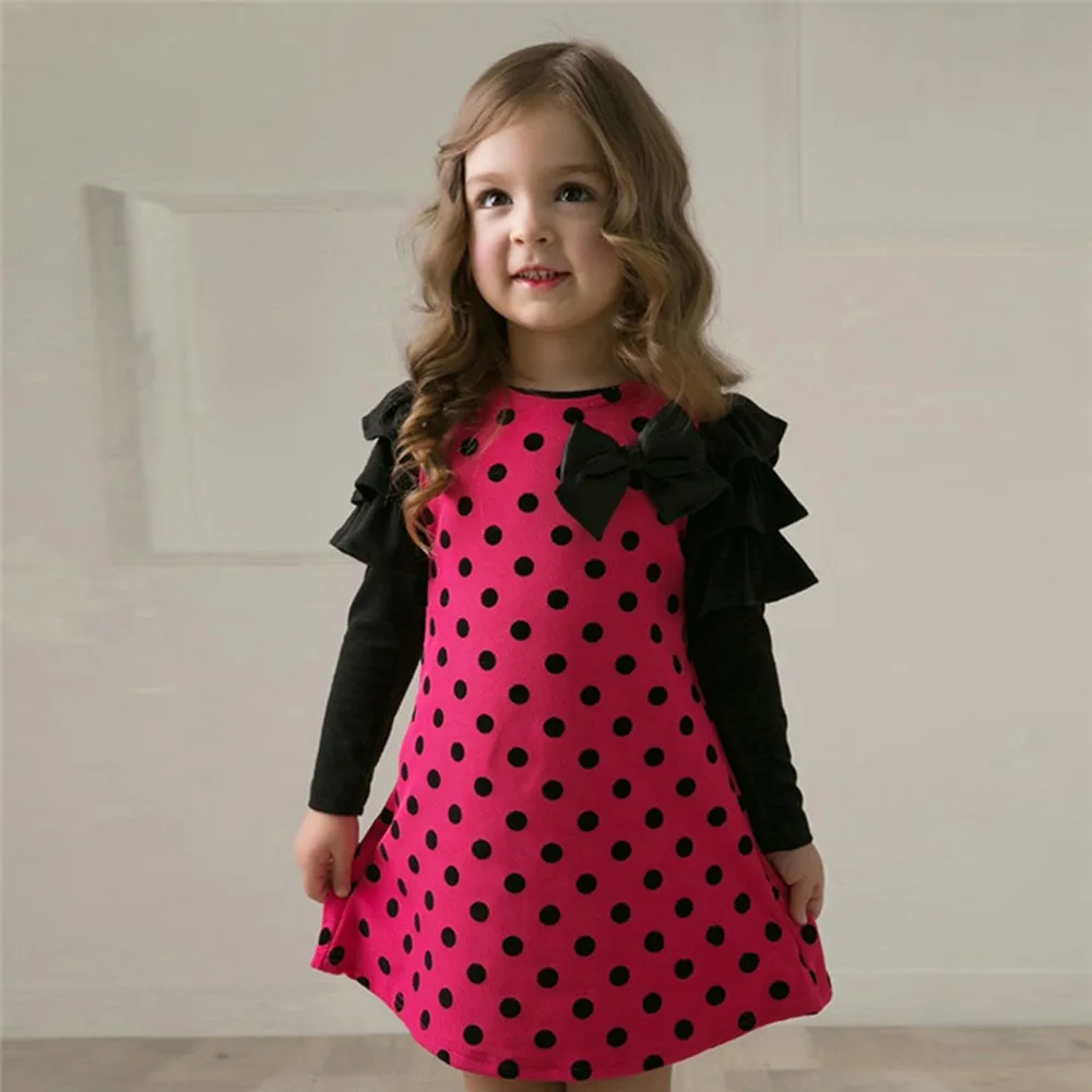 Fashion hot autumn and winter dress girl wave point princess dress baby girl polka dot bow princess dress платье для девочки 40