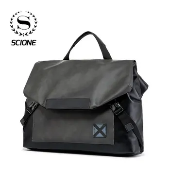 

Scione Men's PU Leather Messenger Travel Bag Simple Business Tote Man Casual Crossbody Briefcases Laptop Shoulder Bags