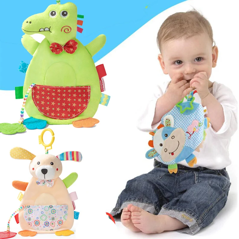 

0-12 Months Newborns Baby Toys Appease Towel Soft Plush Toy Cartoon Cute Infant Grasp Ring Sound Teether Toy for baby Boy