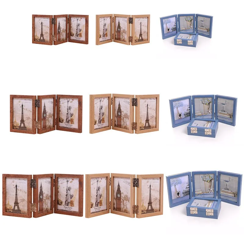3 рамки для фотографий откидные складные тройные фоторамки прямоугольная рамка для фото стол коллаж три отверстия для настольного дисплея подарки