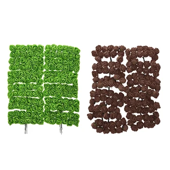 

288Pcs 2Cm Pe Rose Foam Mini Flower Bouquet Solid Color/Wedding Decoration - 144Pcs Green & 144Pcs Coffee