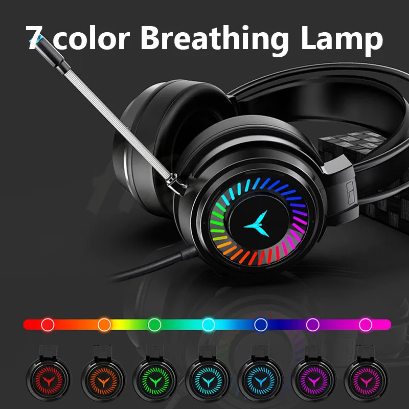 Video Gaming Headsets Gamer Headphones Surround Stereo Wired Earphones with Microphone USB Colourful Light PC Laptop Game Headse