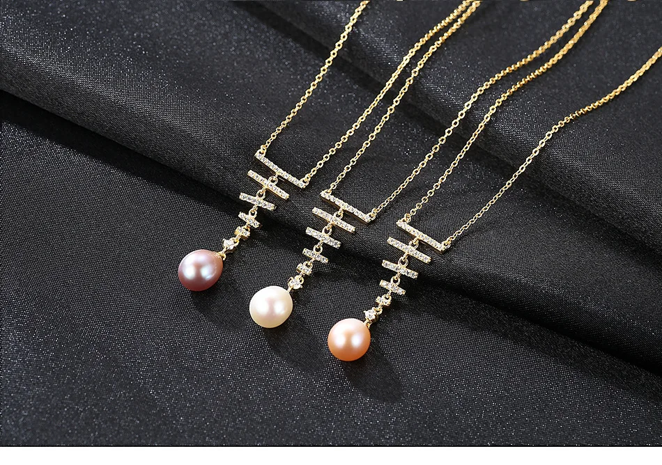 

Women's Necklace S925 Sterling Silver Natural Freshwater Pearl Set Zircon Pendant Jewelry CSG06