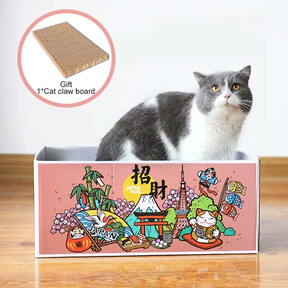R-Will be rich box Картонная коробка для кошек, гофрированная бумага для кошачьей тарелка лапа, кошка любит оставлять эту коробку в качестве кошачьего гнезда или игрушечного домика - Цвет: R-Will be rich box