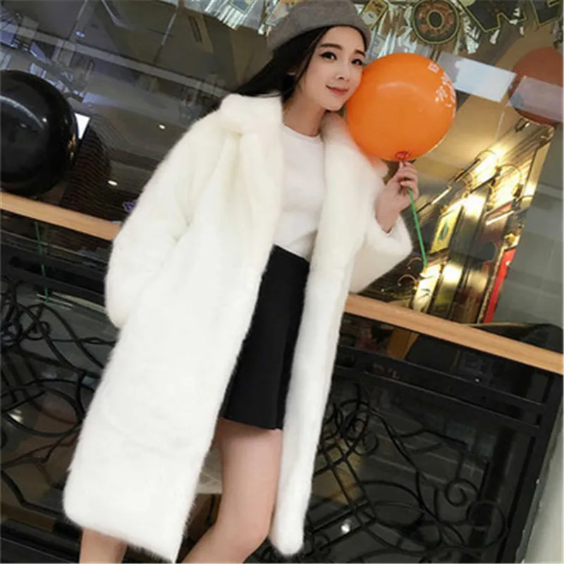 Осеннее и зимнее новое длинное пальто из искусственного меха норковая кашемировая куртка толстое теплое пальто Корейская Свободная Женская одежда G1223 - Цвет: white