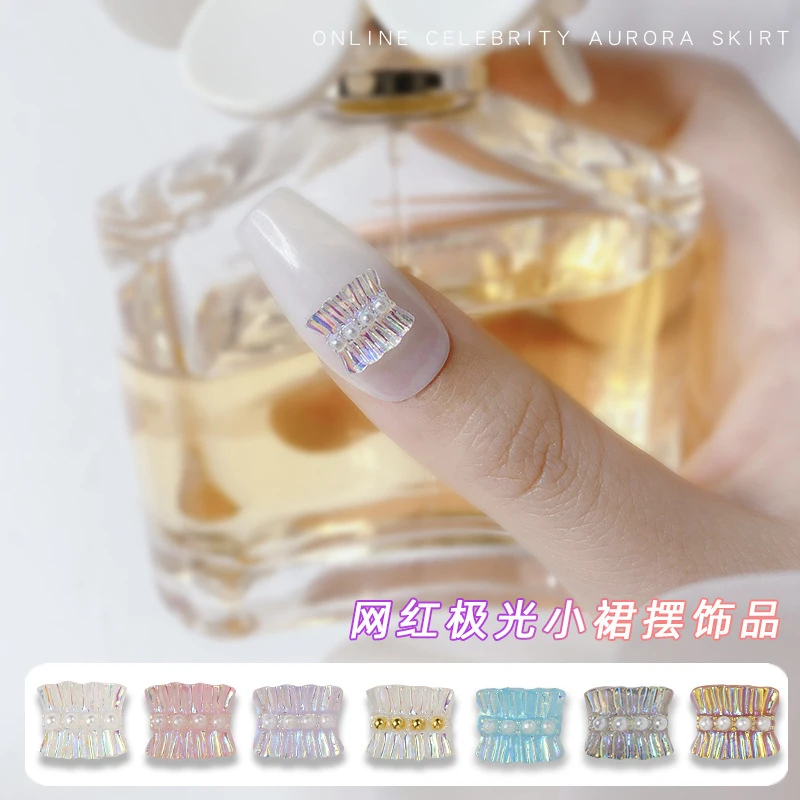 

20pcs/Set 3D Aurora Skirt Pearl Nail Art Accessories Lace DIY Nail Sticker Ornaments Imitation Pearl Luxury Nail Art Charm