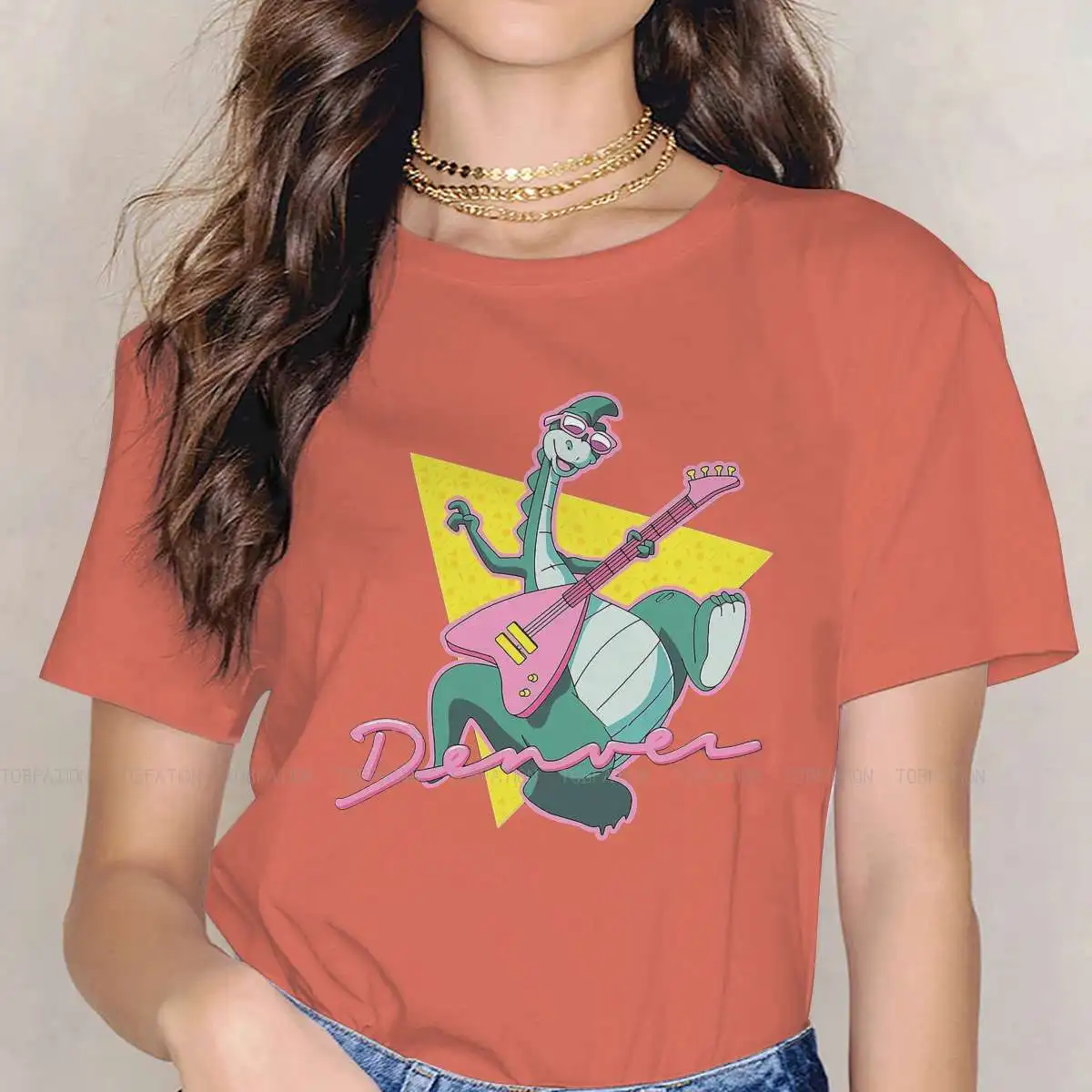 thumbnail image 1 of Camiseta de cuello redondo con diseño de Denver, el último dinosaurio, Jeremy, dibujos animados, clásica, de tela, para mujer, nuevo diseño, de gran tamaño, 1 of 5