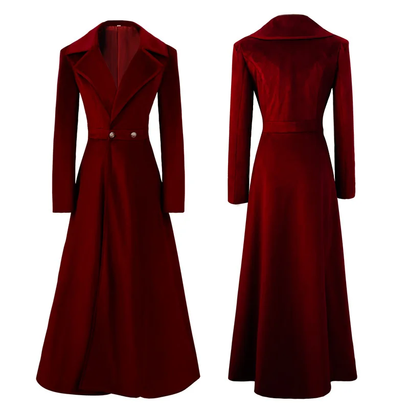 Vintage Women Medieval Long Coat Autumn Slim Waist Maxi Winter 