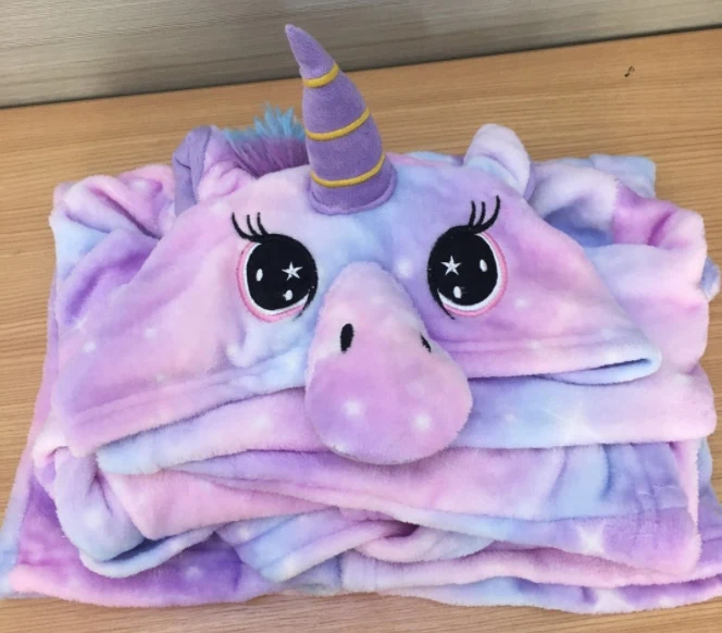 Cartoon Kids Robes Flannel Child Boys Girls Robes Animal Unicorn Hooded Bath Long Sleeve Baby Boy Bathrobe Child Clothing