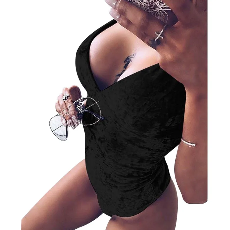 Модный бархатный комбинезон женский сексуальный боди Топ бодикон женский боди костюм для подвижных игр с v-образным вырезом комбинезон для клуба Теплый Плюс Размер