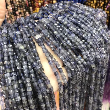 

Natural Stone Cordierite Beads Square Cube Iolite Loose Beads for Jewelry Making DIY Crafts Necklace Bracelet Accessories 4x4mm