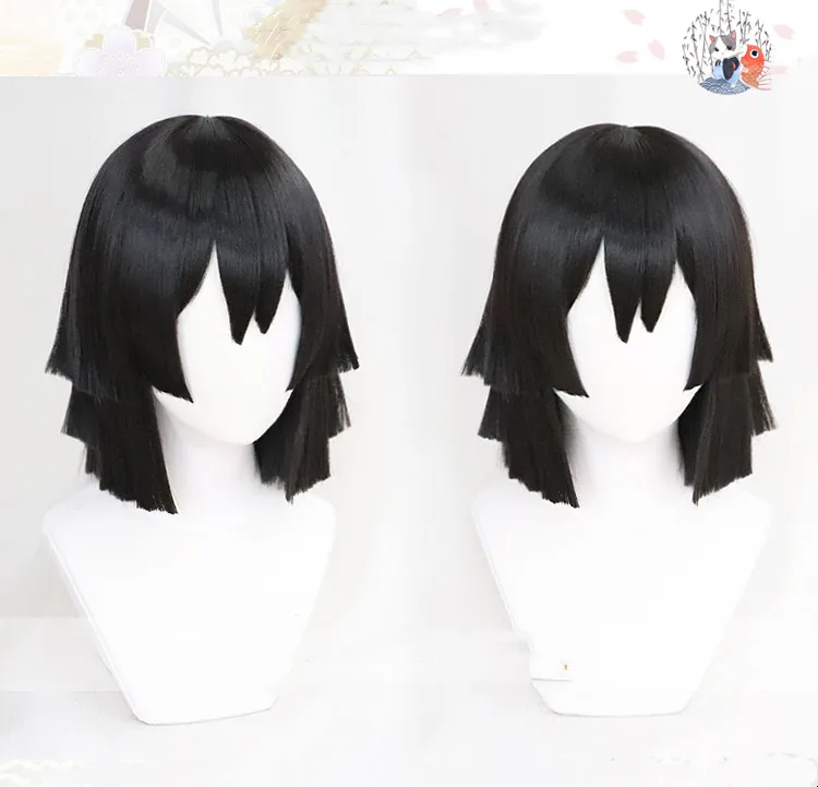  Anime Demon Slayer: Kimetsu no Yaiba Iguro Obanai Cosplay Wigs Black Heat Resistant Synthetic Hair 