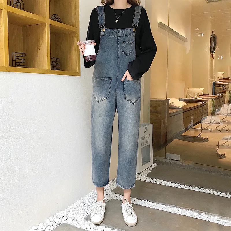Hong Kong Flavor Loose-Fit Slimming Cowboy Suspender Pants Spring New Style WOMEN'S Dress College Style Retro Casual Wide-Leg On