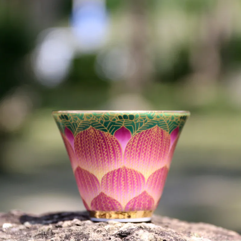 Керамическая эмалированная чайная чашка лотос кунг-фу, маленькая чайная чаша, пион, портативная чайная кружка для путешествий, офисная, бытовая, Drinkare