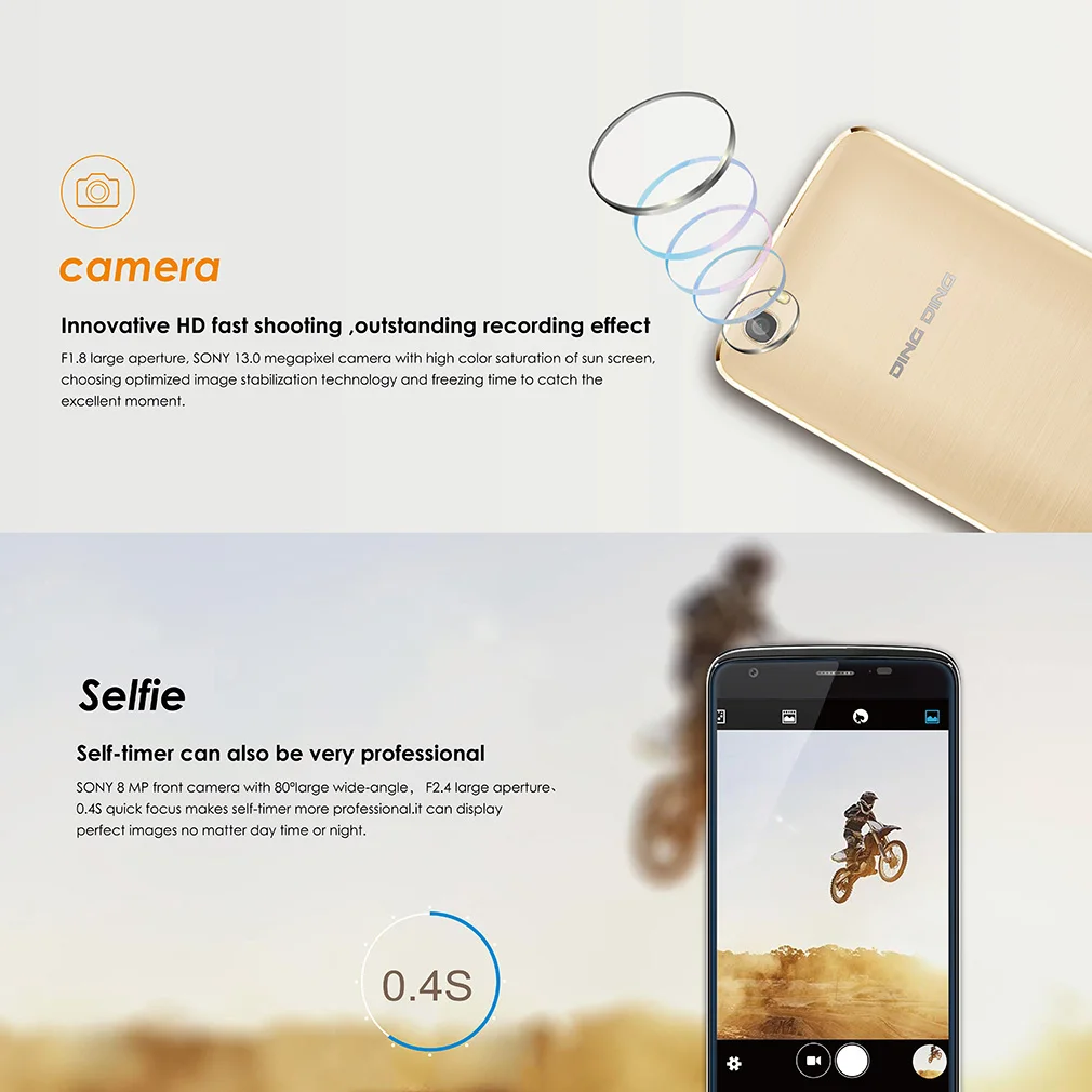 DINGDING Heat8 4G 5.5 Inch 720*1280 HD Touch Screen Display Smart Phone Quad Core 2GB + 16GB Phone For Android