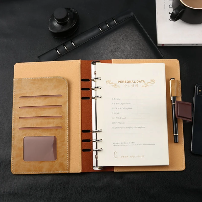 Caderno de Couro Preto com Logotipo Personalizado Fichário de Folhas Soltas para Empresários a5 Material de Escritório a6 b5 Fichário de Fichário - Imagem 5