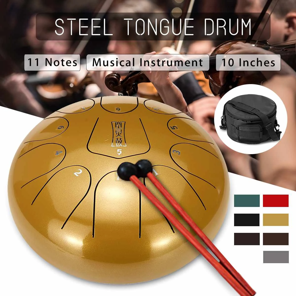 Domeilleur 25,4 cm Acciaio Lingua Drum Handpan D Major 11 Notes Mano Tankdrum Bacchette Set in Borsa Coffee Domeilleur 25,4 cm Acciaio Lingua Drum Handpan D Major 11 Notes Mano Tankdrum Bacchette Set in Borsa Coffee