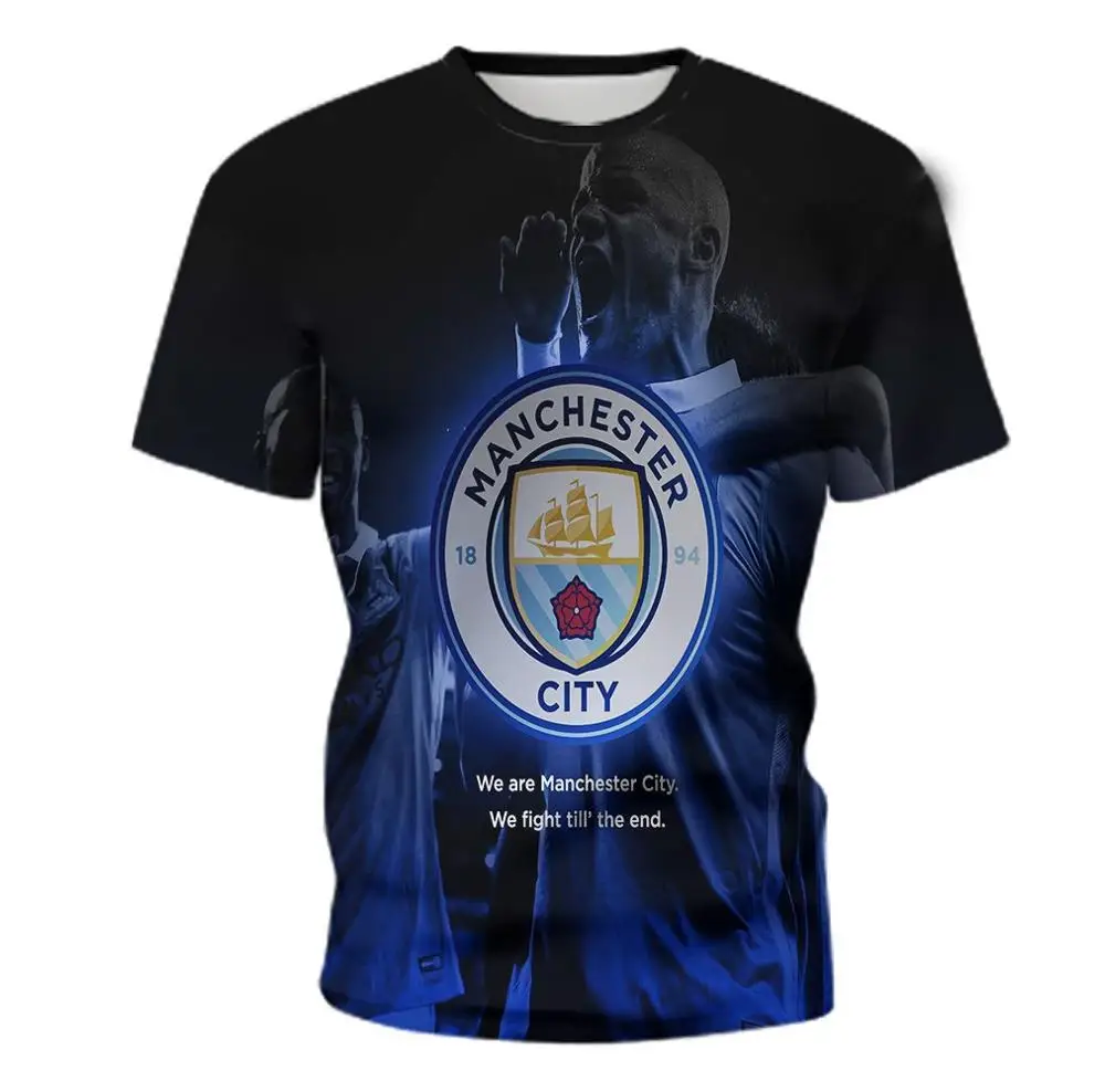 Уличная футболка с 3D изображением футбольного клуба Манчестера, Футбольная Футболка с круглым вырезом, модная футболка, тренировочный костюм, Мужская футболка