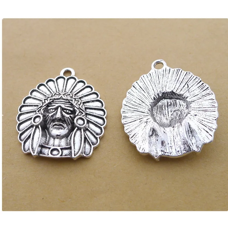 

20Pcs/lot Antique Silver Indian Charms 29x25MM Metal Indian Character Charms for Jewelry DIY