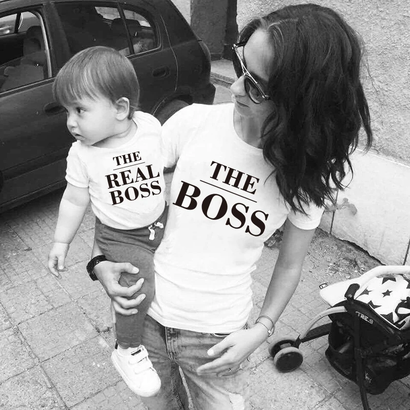 Matching Outfits Tshirt BOSS Daughter Mommy Baby-Girl Me And THE White Black Cotton