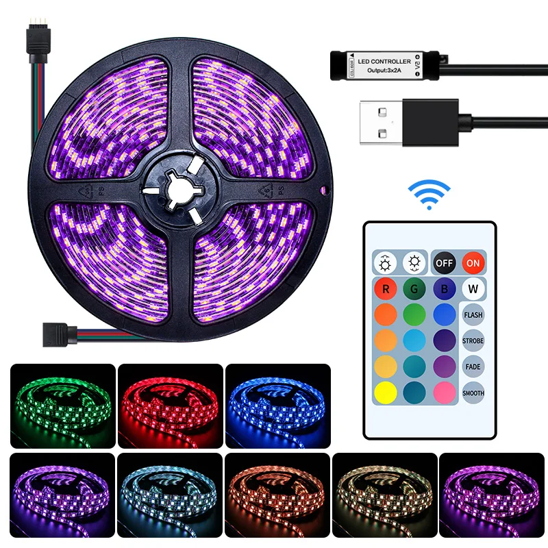 

RGB 5V LED Strip USB 50CM-5M Waterproof Ambilight TV Backlight PC RGB USB LED Strip light Tape Neon Diode Lamp 24Key controller