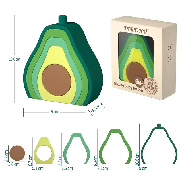 TYRY.HU 5pcs Avocado Stacking Block Silicone Teether Soft Building Blocks BPA Free 3D Folding Early Educational Kids Gifts Toys 5