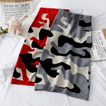 

Autumn winter Casual Slim camouflage Skirt women Elegant high waist thin knit skirt korean All-Match Pencil skirts female Mw957