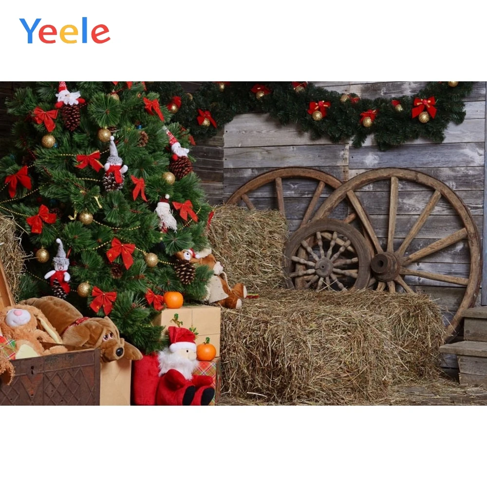 

Christmas Backdrop Tree Hay Block Barn Newborn Baby Birthday Party Photography Background For Photo Studio Photocall Photophone