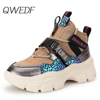 

2019 Autumn Designer Wedges White Platform Sneakers Women Shoes Leather High Top Sneakers Hidden Increasing Femme Z5-75