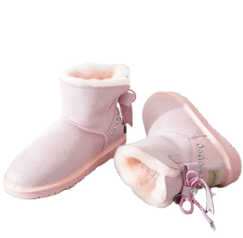 

Winter Integrated Rhinestone Female Online Celebrity with Warm Cotton Fur Shoes with Low-cut Short Leather and Velvet Snow Boots