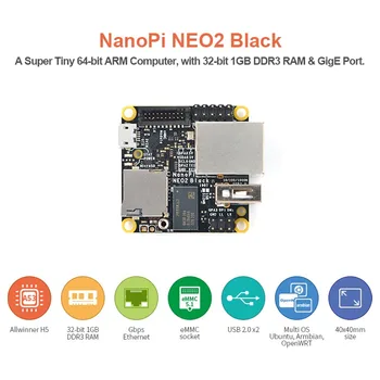 

NanoPi NEO2 Black All Zhi H5 Development Board Quad Core 64-bit A53 Gigabit Network Ubuntu with 8GB eMMC module with Metal case