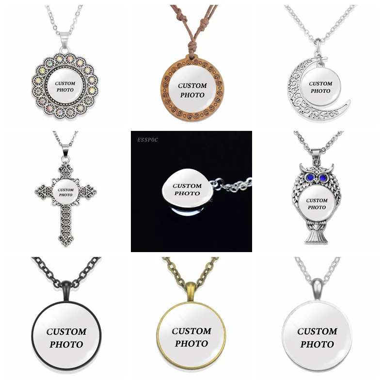 

Personalized Custom Photo Statement Necklace DIY Logo Pendant Glass Cabochon Jewelry Making Baby Lover Birthday Women Gifts