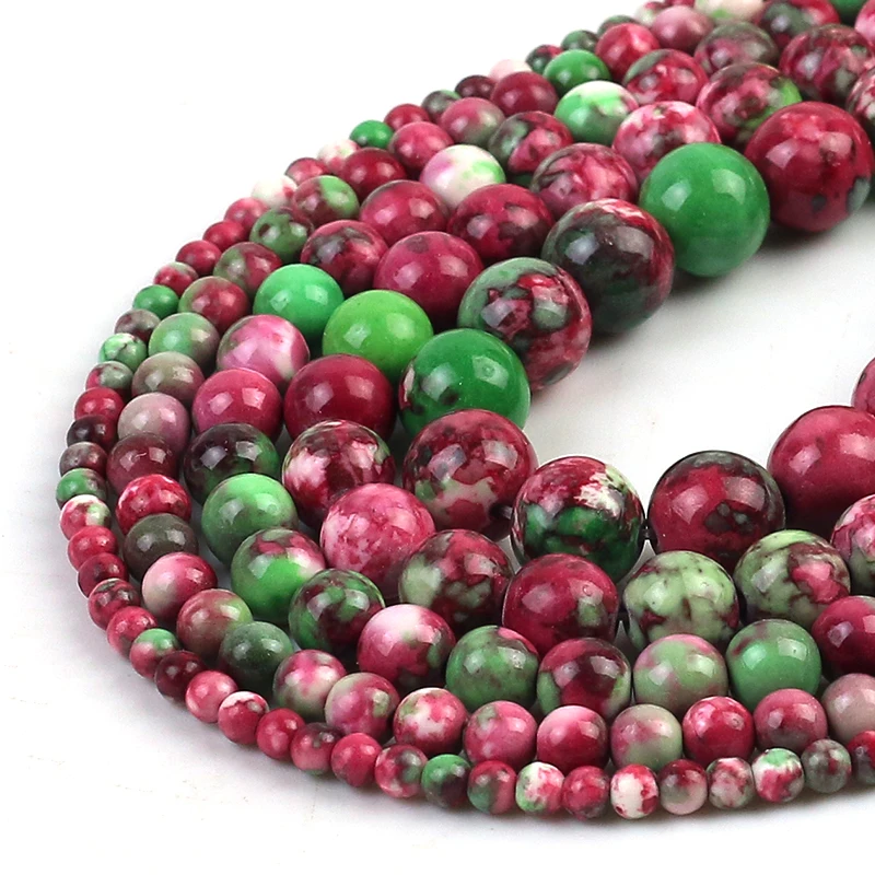 

Red Green Colorful Rain Jaspers Round Beads Natural Loose Stone Beads For DIY Jewelry Making 4/6/8/10/12mm Bracelet 15''