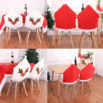 

Christmas Chair Back Cover Santa Claus Hat Kitchen Dining Chair Slipcovers Sets for Christmas Holiday Festive Decorations 4PCS