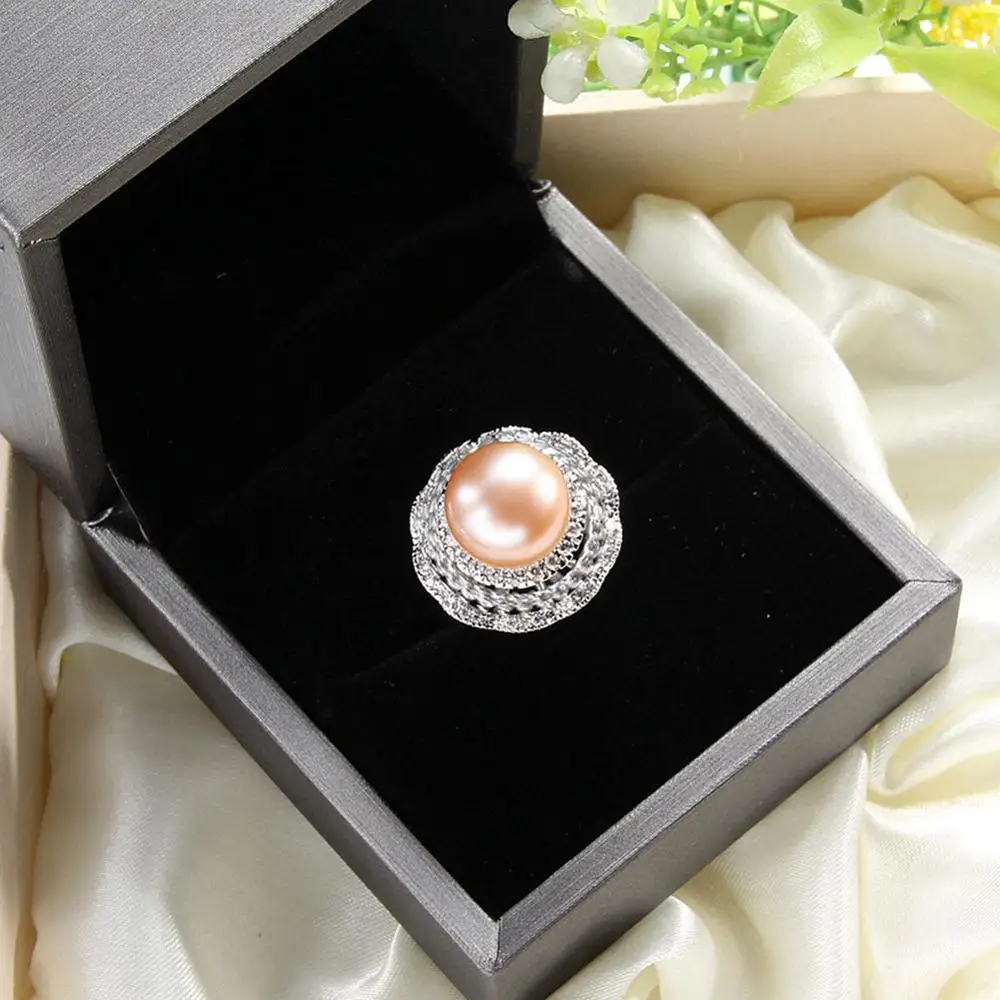Pink Pearl Натуральное пресноводное жемчужное покрытое 925 Серебряное кольцо для женщин, свадебное высококачественное циркониевое роскошное ювелирное изделие, жемчужные кольца - Цвет камня: Pink Pearl