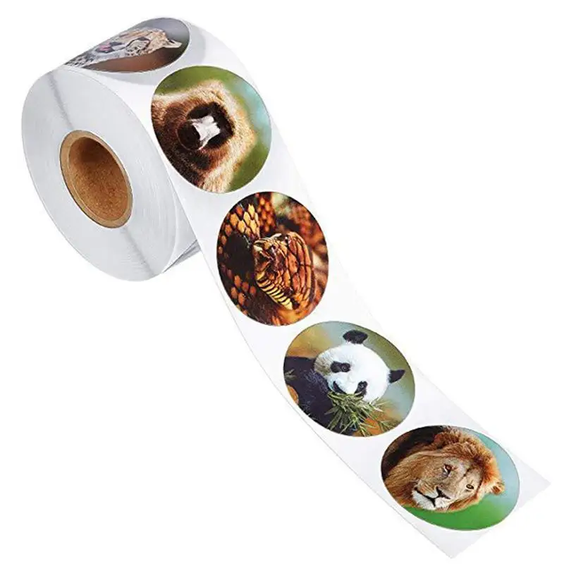 

1 Roll/500pcs Round Labels Cartoon Animal Pattern Adhesive Stickers Kraft Paper Cookie Stickers Label Sticker for Cookie Bags