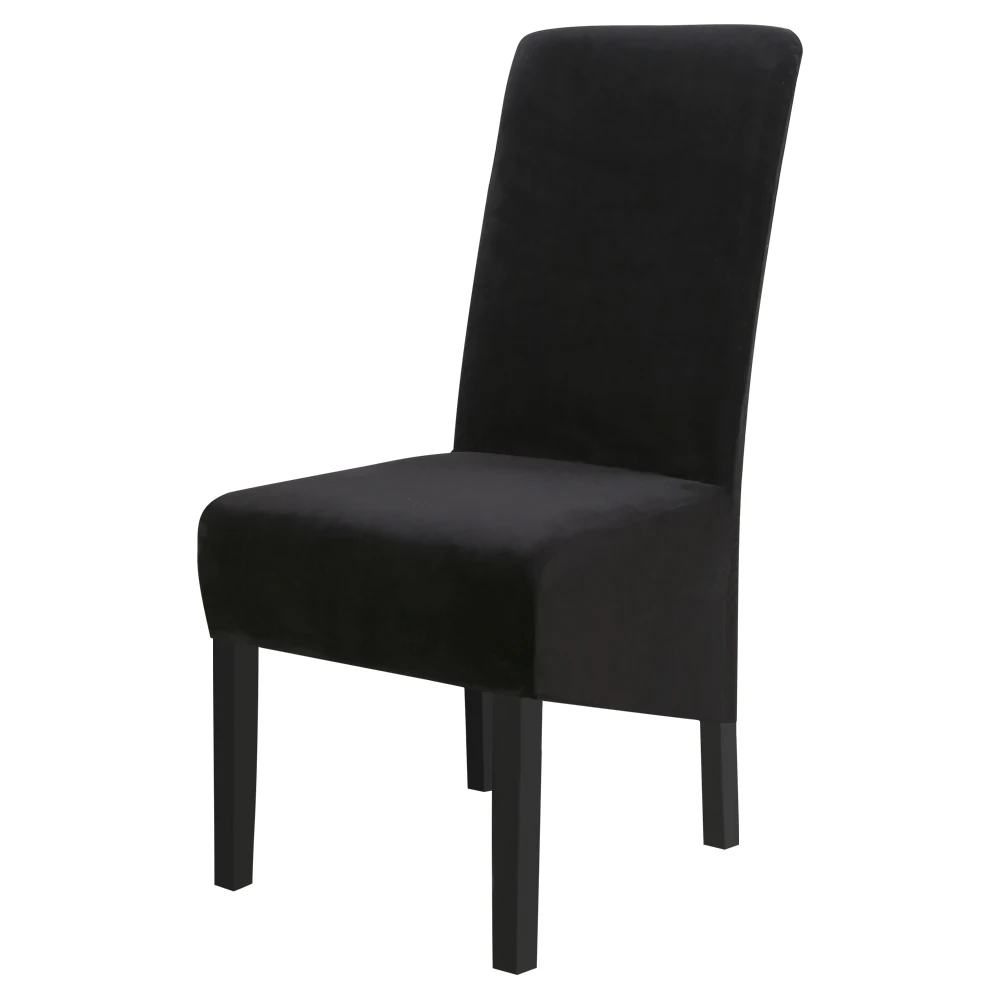 black 55-68cm Бархатные эластичные Чехлы для столовой, однотонные плюшевые чехлы на стулья из спандекса, защита для дома, столовой - Цвет: black 55-68cm