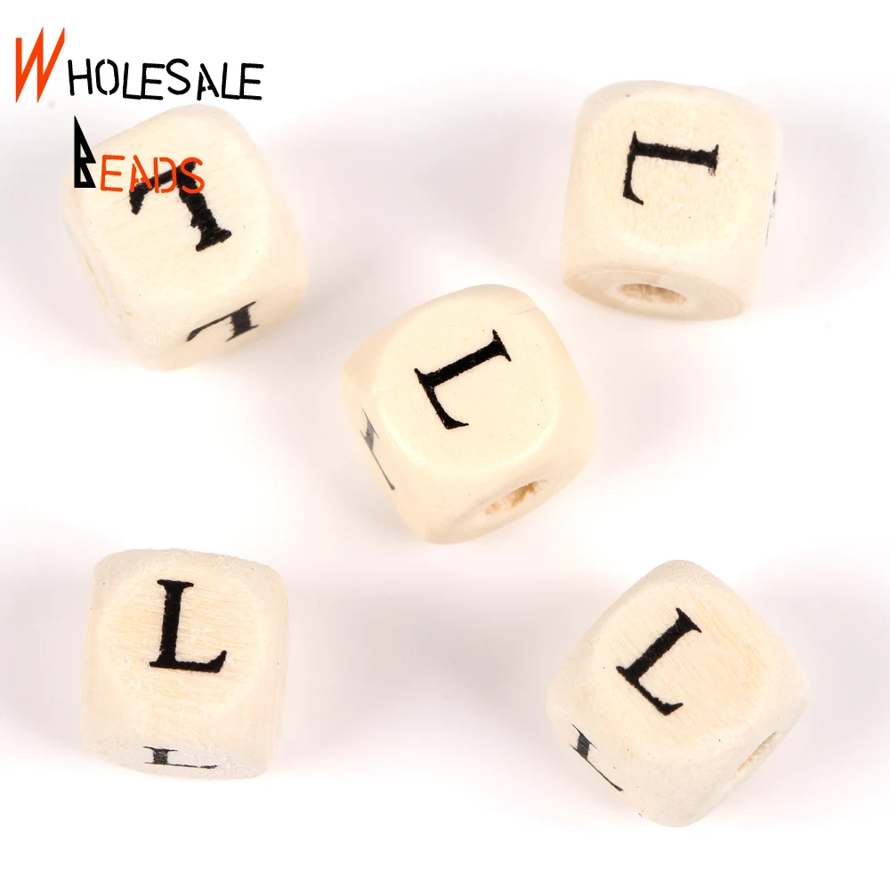 50-200Pcs 8mm 10mm Mixed Square Wooden Alphabet 26 Letters Beads
