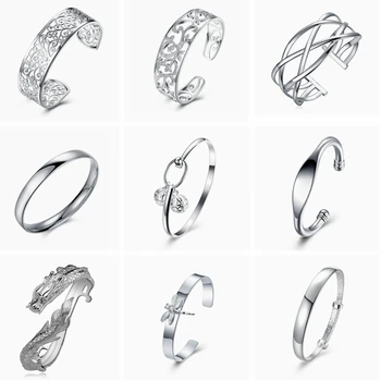 

New Simple Fashion 925 Sterling Silver Wave Open bracelet For Women Jewelry silver 925 bracelet bracelet femme argent 925 bangle