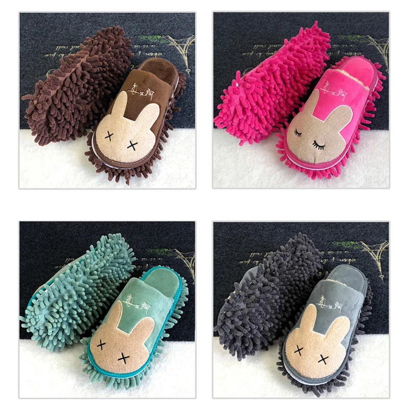 Floor Slippers rabbit Mop For Wash Household Thickened Rriped Double-layer Removable Washable Chenille Lazy Floor Household