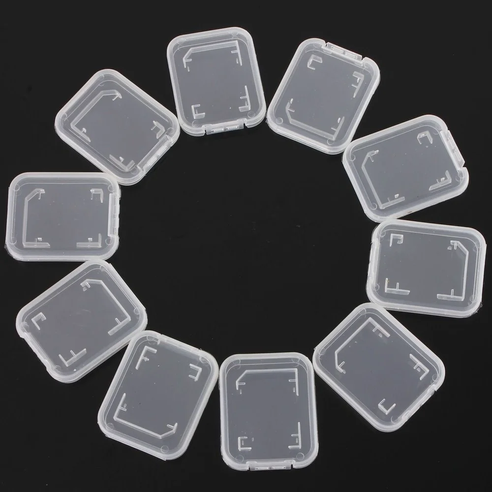 

10PCS SD SDHC Memory Card Transparent Case Holder Box Storage Clear Standard Memory Plastic Card Case Portable Storage Boxes