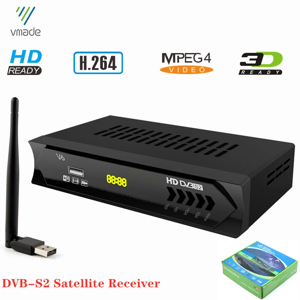 Vmade DVB-S2 + USB WIFI H.264 Full HD 1080P MPEG4 ЦИФРОВОЙ спутниковый ТВ приемник Поддержка Youtube Bisskey